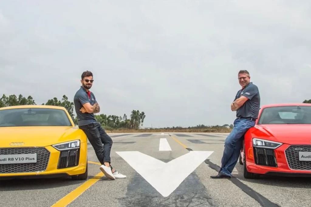 Virat Kohli and Joe King (head of Audi India) at the Audi R8 V10 Plus launch