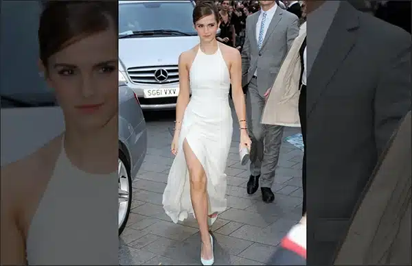 Emma Watson in a white Ralph Lauren halter-neck dress