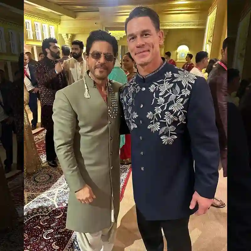 A picture of Shah Rukh Khan and John Cena in Ambani wedding